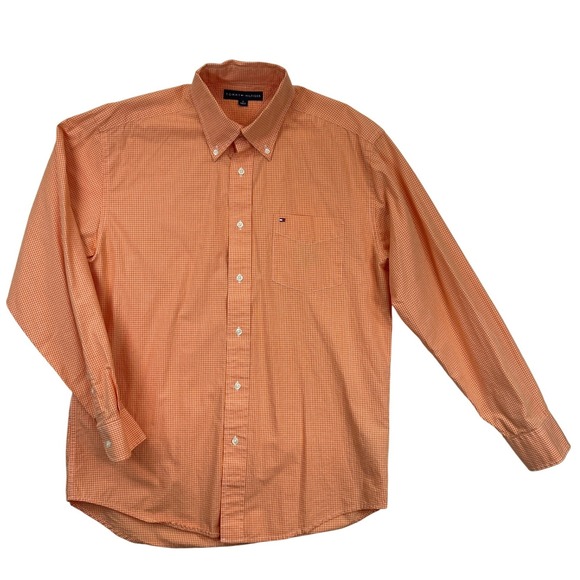 Tommy Hilfiger Other - Tommy Hilfiger Shirt Mens M Orange Gingham Button Down Long‎ Sleeve